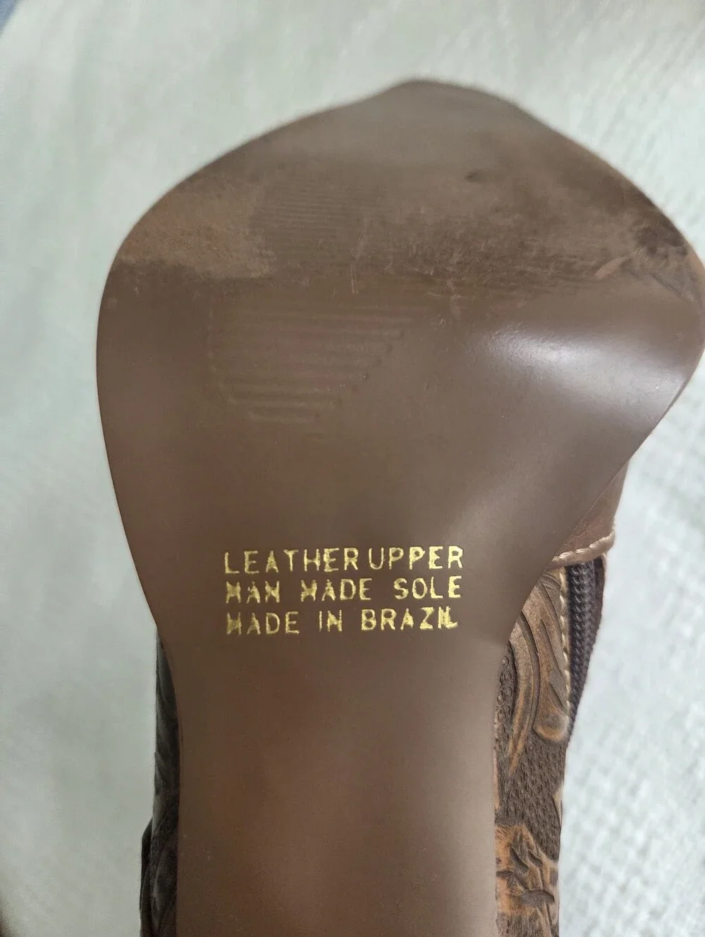 Worthington Brown Leather Embossed Tooled Heeled Ankle Boots Size 8M